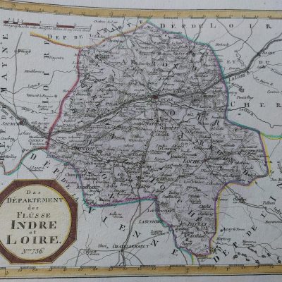 Mapa antiguo siglo XVIII Departamentos Indre y Loira Francia Von Reilly