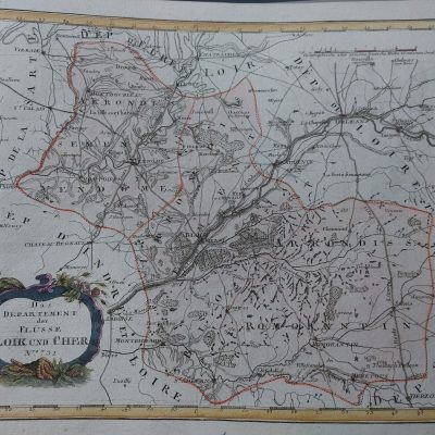 Mapa antiguo siglo XVIII Departamentos Rio Loira y Cher Francia 1790 Von Reilly