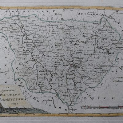 Mapa antiguo siglo XVIII departamento Obern rio Loira Francia Von Reilly