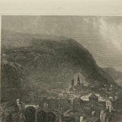 Grabado antiguo Honfleur Normandia 1850 Hidlburghausen