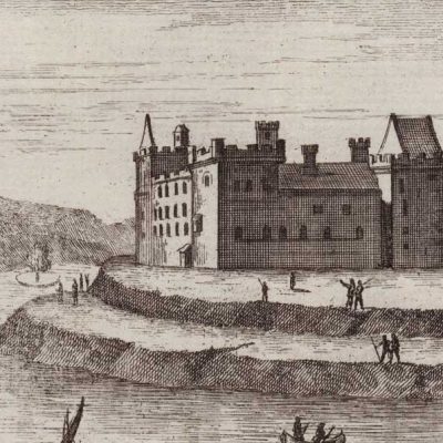 Grabado antiguo siglo XVIII Palacio Real Linlithgow Escocia Albrizzi Salmon