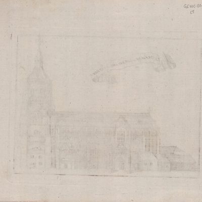 Grabado antiguo siglo XVIII Basilica Notre Dame Tongres Belgica Bassompiere