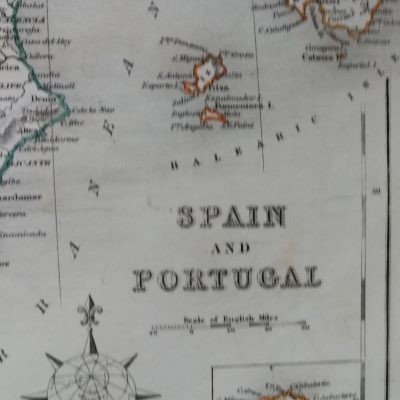 Mapa antiguo siglo XIX España y Portugal Joshua Archer