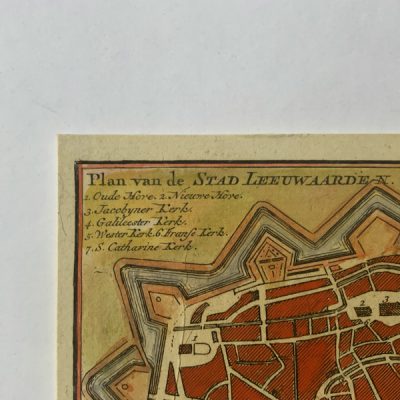 Grabado antiguo Holanda Leeuwarden 1740 H. de Leth