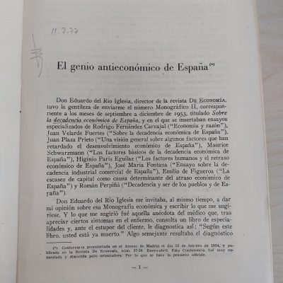 El genio antieconómico de España (1954) Ernesto Giménez Caballero