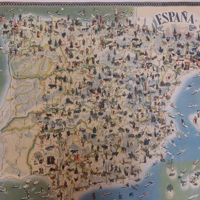 Cartel antiguo Siglo XX 1957 Mapa de España Compañía Nacional de Seguros. M. Heredero