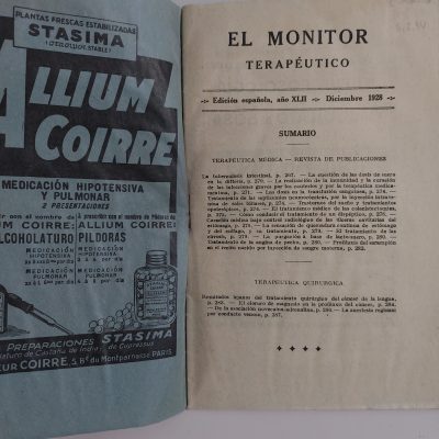 Revista antigua Siglo XX 1928 El monitor terapéutico