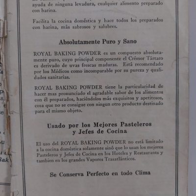 Libro antiguo Siglo XX 1922 Recetas culinarias “Royal”