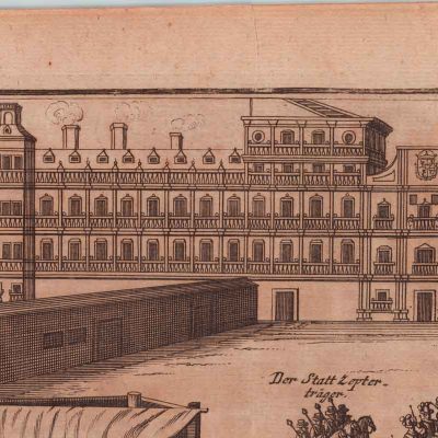 Grabado antiguo siglo XVIII Madrit Madrid España 1712 – Khevenhüllers