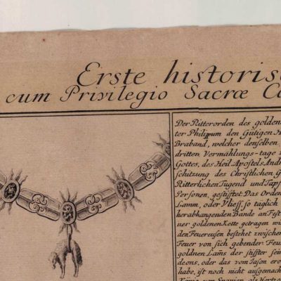 Grabado antiguo siglo XVIII órdenes caballeros europeos Jarretera Toisón Oro 1718 – C. Weigel