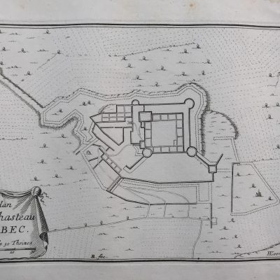 Grabado antiguo siglo XVII Plan Chasteau d´Arbec Arbeca [1660] Beaulieu Lleida Lérida Cataluña