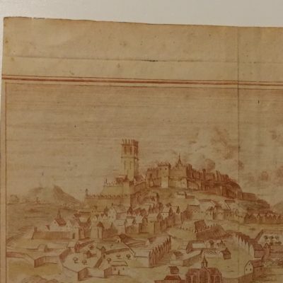 Grabado antiguo siglo XVIII asedio de Alburquerque Badajoz Extremadura 1720 Guerra de Sucesión