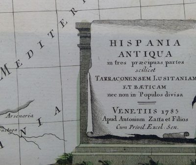 Mapa Península Ibérica.España,Portugal,Zatta.Hispania Antiqua(Antigua).Imperio Romano.Venecia,1785