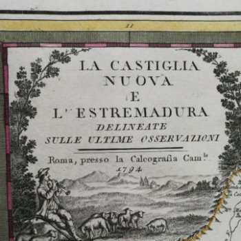 Mapa grabado Castilla Nueva Mancha Madrid Extremadura CASSINI 1794 Castiglia Nuova e l’Estremadura