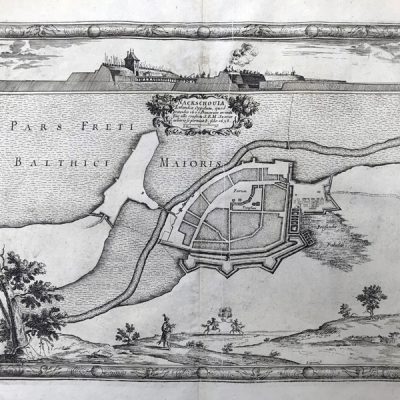 Mapa antiguo siglo XVII Naskov Nachskovia Dinamarca 1696 Pufendorf