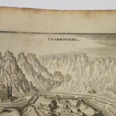 Mapa antiguo siglo XVII Charbonniers y Chambery Saboya Francia 1646 Matthaus Merian