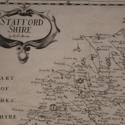 Mapa antiguo del siglo XVII Staffordshire Gran Bretaña 1695 Robert Morden
