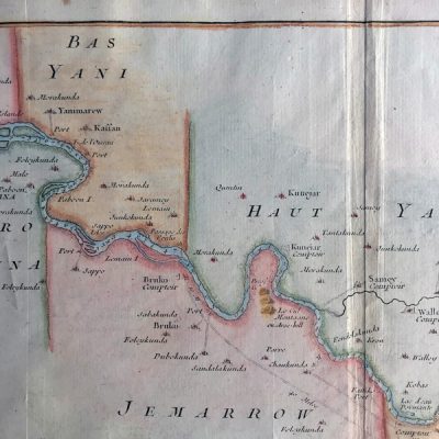 Mapa de Gambia con el río Gambia, por J. Bellin. 1732