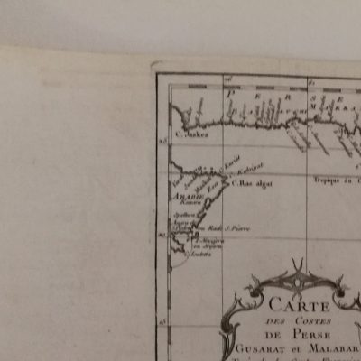 Mapa antiguo siglo XVIII Perse Malabar Maldivas Iran 1749 Nicolas Bellin