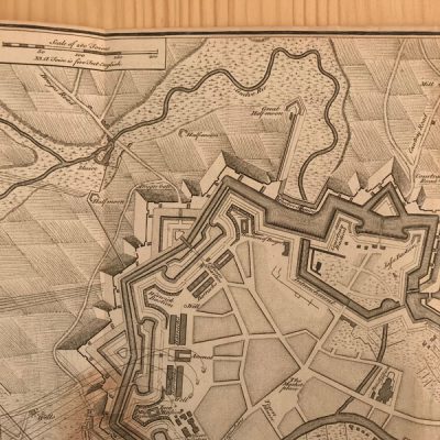 Mapa antiguo siglo XVIII Menin Menen Flandes Bélgica 1744 Basire Tindal Rapin