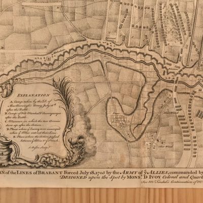 Mapa antiguo siglo XVIII Tienen Lines of Brabant Bélgica 1744 Basire Tindal Rapin