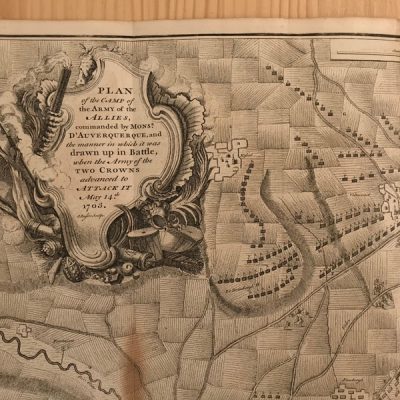 Mapa antiguo siglo XVIII Battle of Maestricht Maastricht Holanda 1744 Basire Tindal Rapin