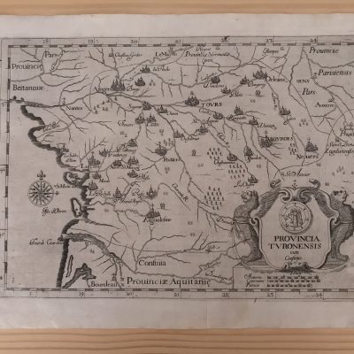 Mapa antiguo siglo XVII provincia di Torena Aquitania Orleans Tours Francia Montecalerio [1640]