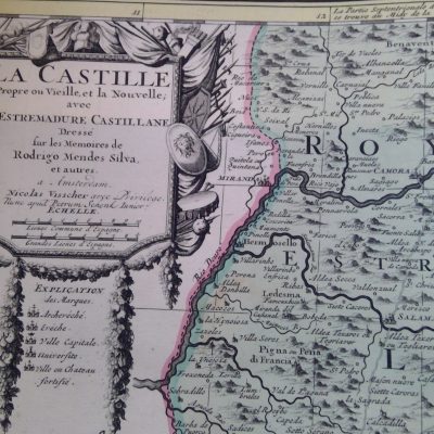 Mapa antiguo siglo XVII Castille L Extremadura Castillane Castilla Vieja Nueva León Visscher [1680]