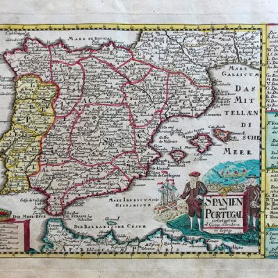 Mapa antiguo Siglo XVIII Península Ibérica España Portugal Schreibern [1750]