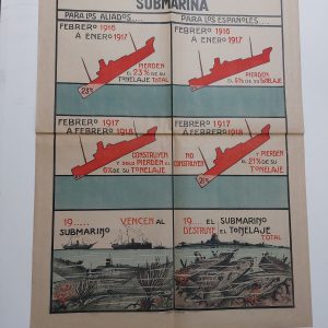 CARTEL RESULTADO FINAL GUERRA SUBMARINA PARA LOS ALIADOS,ESPAÑOLES. I PRIMERA GUERRA MUNDIAL (1914-18)