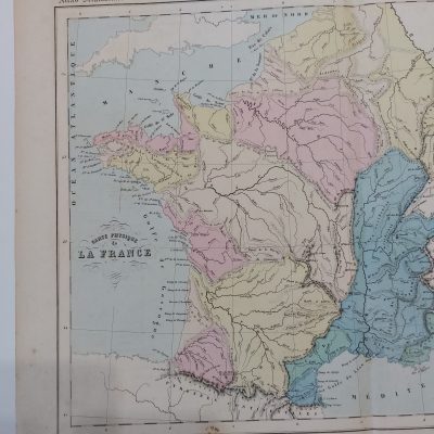 Mapa antiguo Siglo XIX Carte Physique de La France Atlas Delamarche