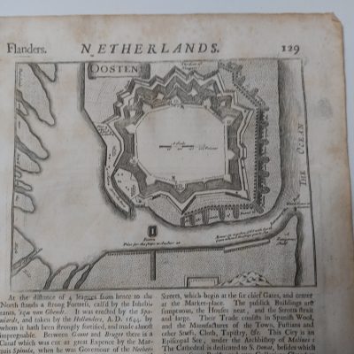 Mapa antiguo siglo XVII Ostend Nieuwpoort Belgica 1690