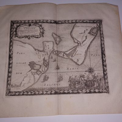 Mapa antiguo siglo XVII Ichnographia Delineatio Corsorae Dinamarca Pufendorf