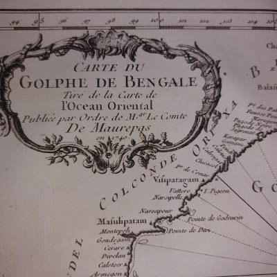 Mapa antiguo siglo XVIII Golfo de Bengala India 1746 Bellin