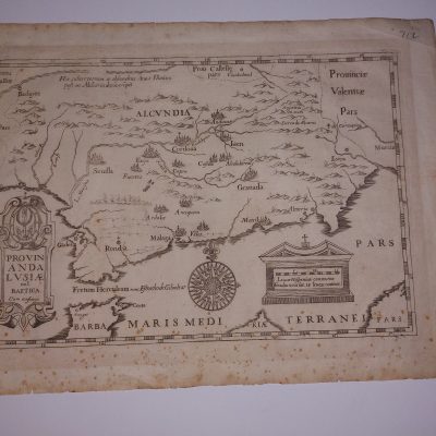 Mapa y grabado antiguo siglo XVII Andalucia Baetica España 1601 Johannes A. Montecalerio
