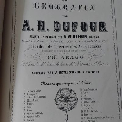 PORTADA INTERIOR ATLAS DE GEOGRAFÍA POR A.H.DUFOUR Vuillemin Aragó 1850