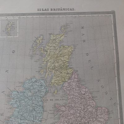 Mapa antiguo Siglo XIX Islas Británicas Reino Unido Irlanda Dufour Vuillemin Aragó