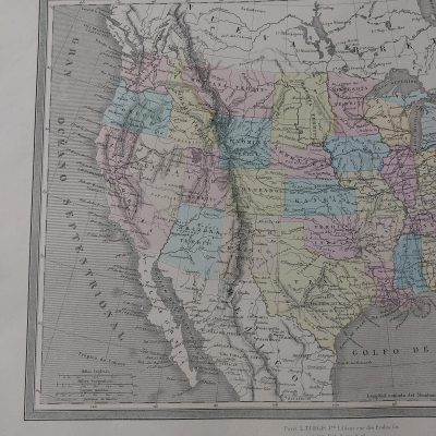 Mapa antiguo Siglo XIX Estados Unidos Dufour Vuillemin Aragó