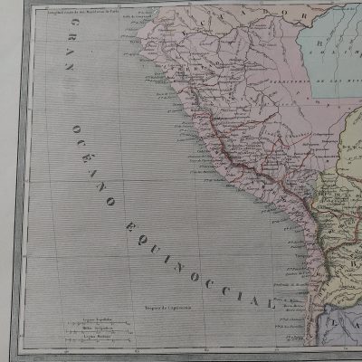 Mapa antiguo Siglo XIX América del Sur Perú Dufour Vuillemin Aragó
