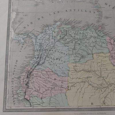 Mapa antiguo Siglo XIX América del Sur Colombia Ecuador Venezuela Dufour Vuillemin Aragó