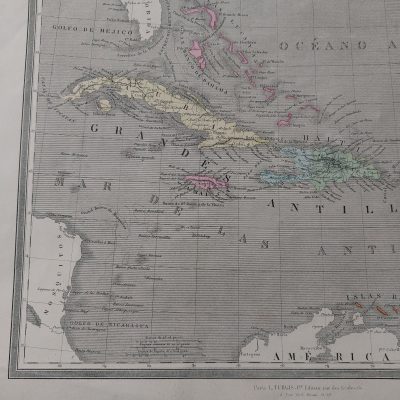 Mapa antiguo Siglo XIX Las Antillas Caribe  Dufour Vuillemin Aragó