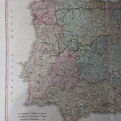 Mapa antiguo Siglo XIX DATADO 1812 Península Ibérica España Portugal Nantiat Faden