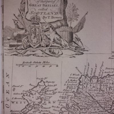 Mapa antiguo siglo XVIII Escocia Reino Unido 1778 Bowen