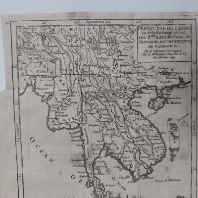 Mapa antiguo siglo XVIII Asia India Camboya Tailandia 1749 Vaugondy