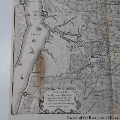 Mapa antiguo Siglo XVIII Plan of the Battle of Eckeren Amberes Bélgica 1703 Tindal Rapin Basire