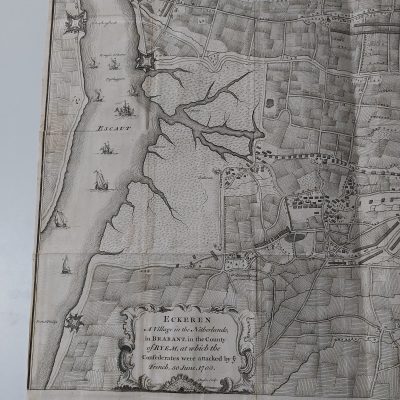 Mapa antiguo Siglo XVIII Plan of the Battle of Eckeren Amberes Bélgica 1703 Tindal Rapin Basire
