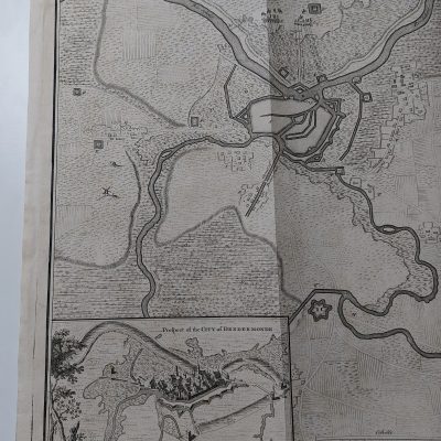 Mapa antiguo Siglo XVIII Batalla Dendermonde Bélgica 1706 Basire Tindal Rapin [1745]