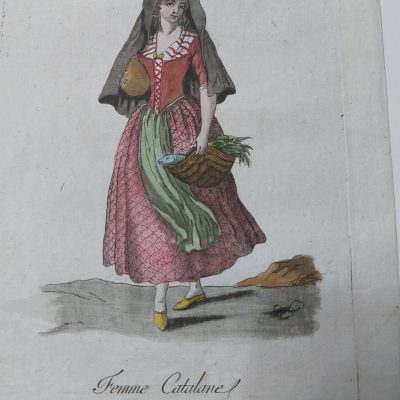 Grabado antiguo Siglo XVIII Femme Catalanel Mujer Catalana Catalunya Cataluña Catalogne 1780 Sauveur