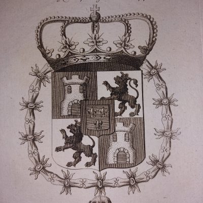 Grabado antiguo Siglo XVIII Königl Spanisches Wappen Escudo Real Español 1795 DATADO