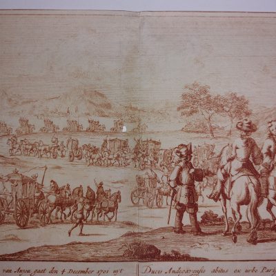 Grabado antiguo Siglo XVIII Duque de Anjou Felipe V España Rey español París [1715] Peter Schenk